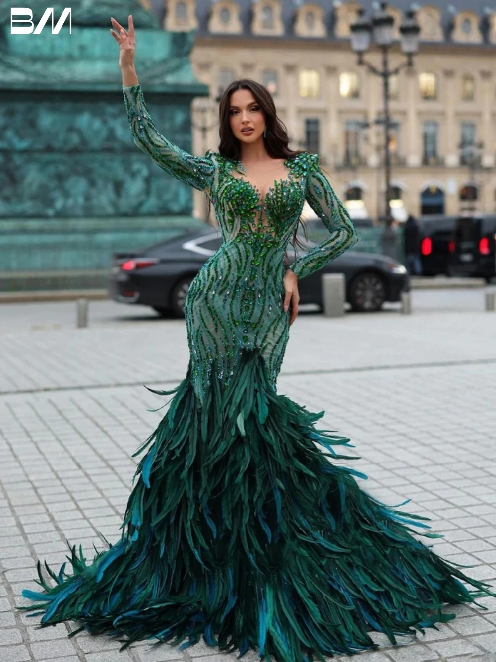 Vestidos De Noche De lujo con cuentas De cristales y plumas, traje De fiesta De graduación personalizado, largo hasta el suelo, Novia