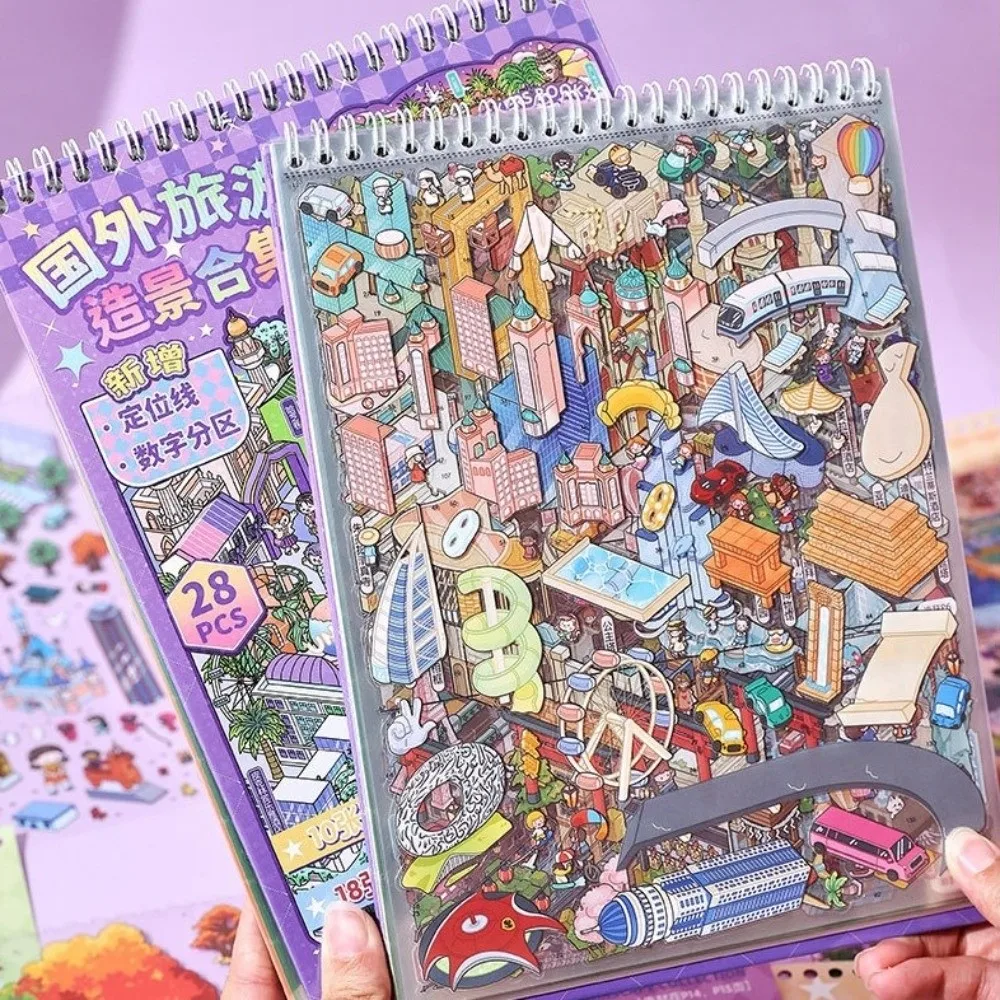 Travel Theme 3D Sticker Book Famous Cityscape 10 Theme 31 Sheets Mini Scene Stickers Self-Adhesive PET DIY Journal Stickers