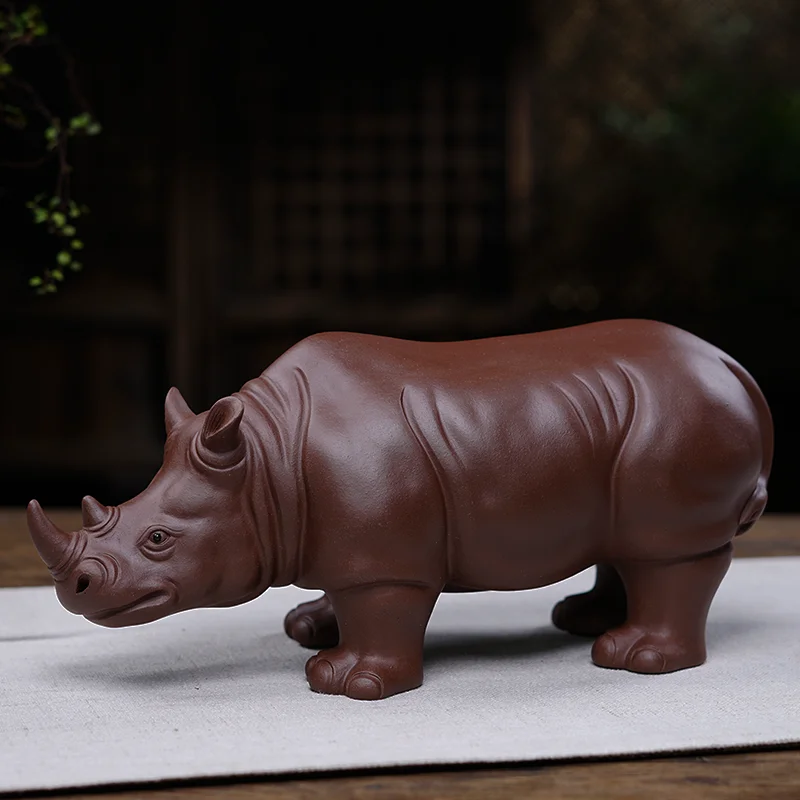 

Yixing Superior Purple Clay Rhinoceros Tea Pet Handmade Statue Tea Ceremony Sculpture Car Decoration Symbolizing Happiness