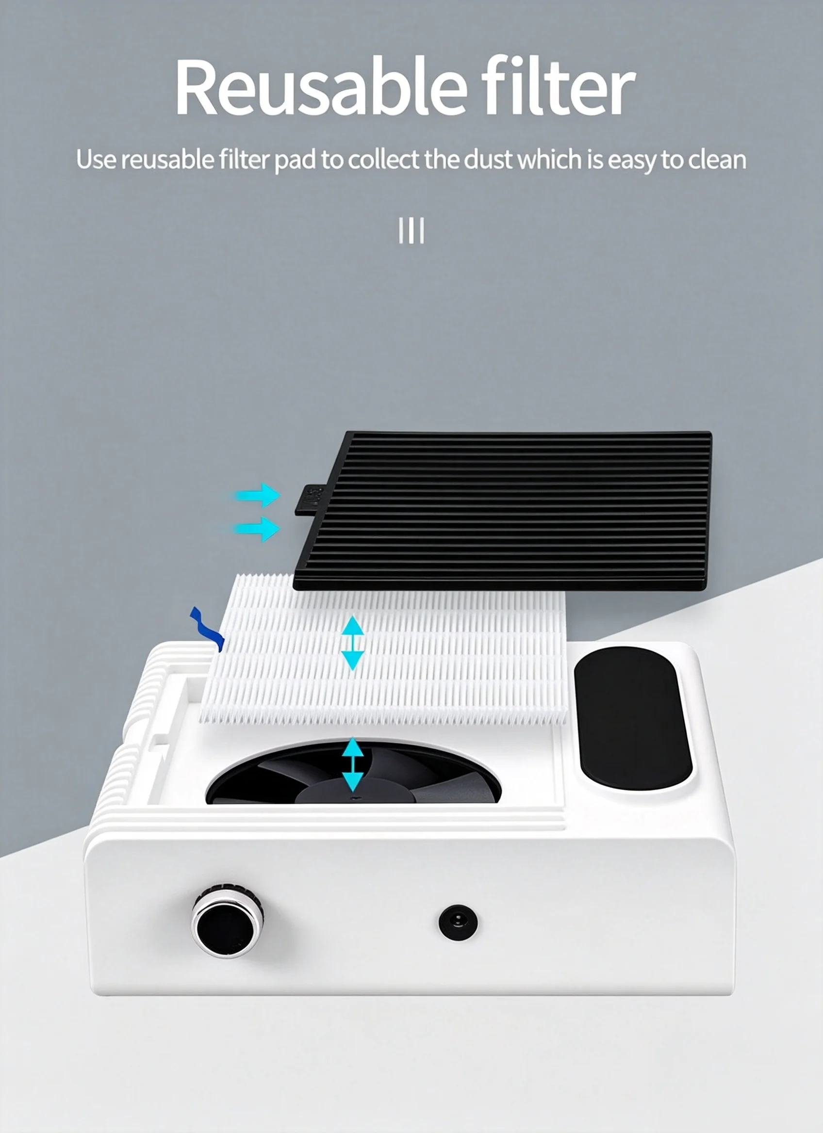 80W High Efficiency Nail Dust Vacuum, Powerful Suction for Dust & Debris, Precision Fine Filter, Quiet, Removable Filter