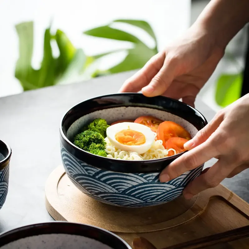 Cuenco de cerámica japonés para sopa y fideos, vajilla para restaurante, Rrtro, ensalada de frutas, cuenco de arroz para el hoga