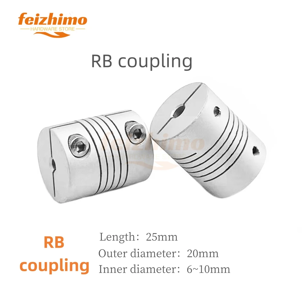 

FM RB Aluminum Alloy Clamping Coupling Elastic Motor Threaded Coupling, Outer Diameter 20mm, Length 25mm Inner Diameter 6mm-10mm