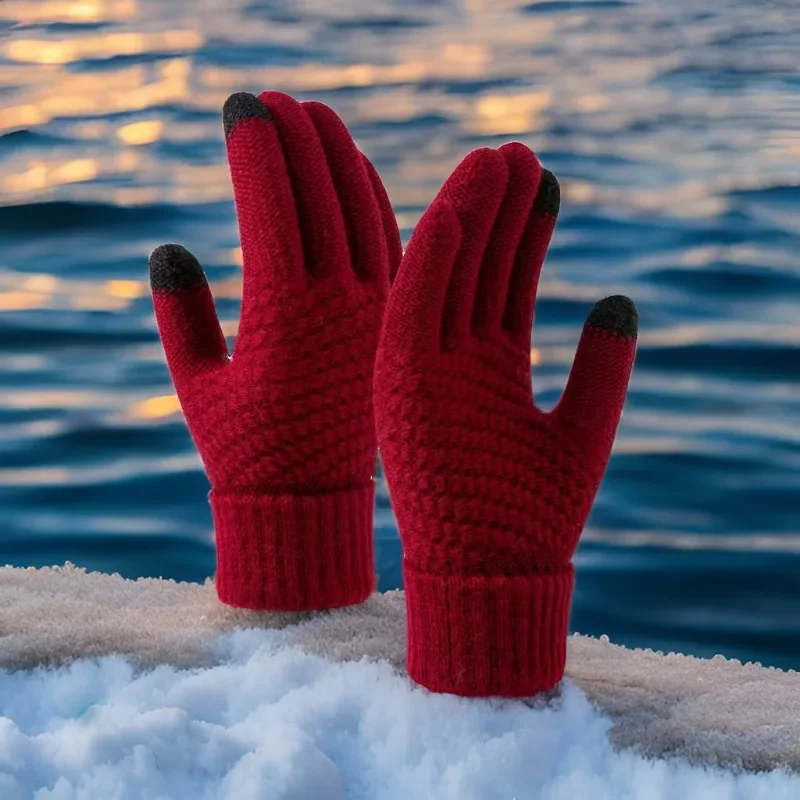 

Теплые эластичные перчатки для велоспорта, повседневного использования и дропшиппинга, зимние вязаные перчатки с сенсорным экраном для женщин и студентов