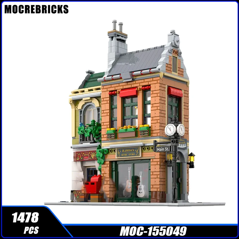 Street View Series Music Store Building Block DIY Model MOC-155049 Collection Experts High Difficulty Puzzle Education Brick Toy