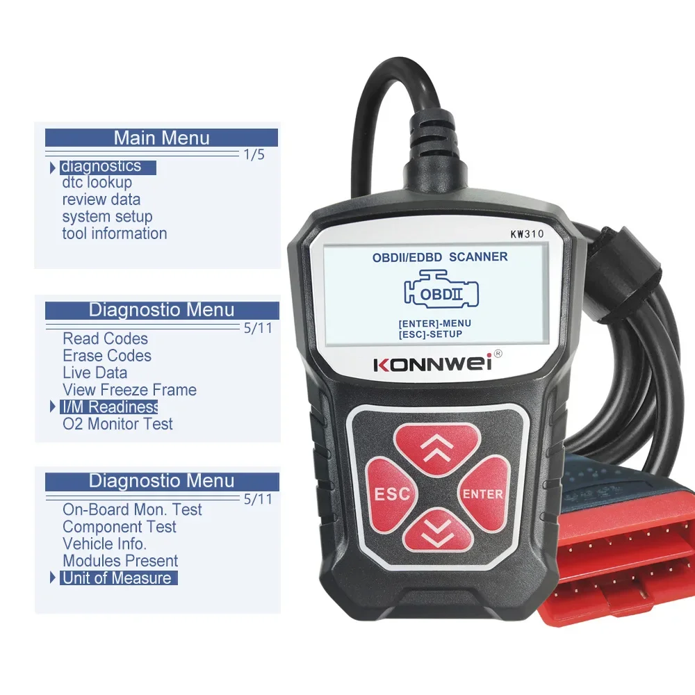 Konnwei-أداة فحص لتشخيص أعطال السيارات ، KW310 ، OBD2 ، OBD 2 ماسح ضوئي ، قارئ رموز السيارات ، أدوات السيارات الروسية ، PK ELM V1 5