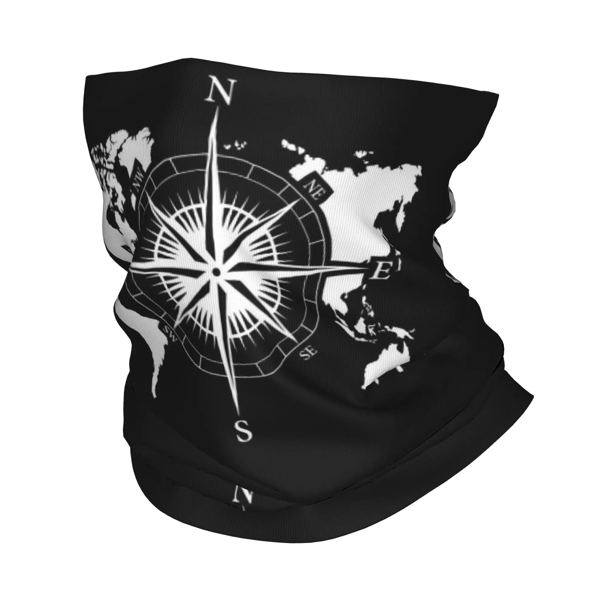 

Custom World Map Compass Bandana Winter Neck Warmer Men Windproof Wrap Face Scarf for Ski Camper Adventure Gaiter Headband