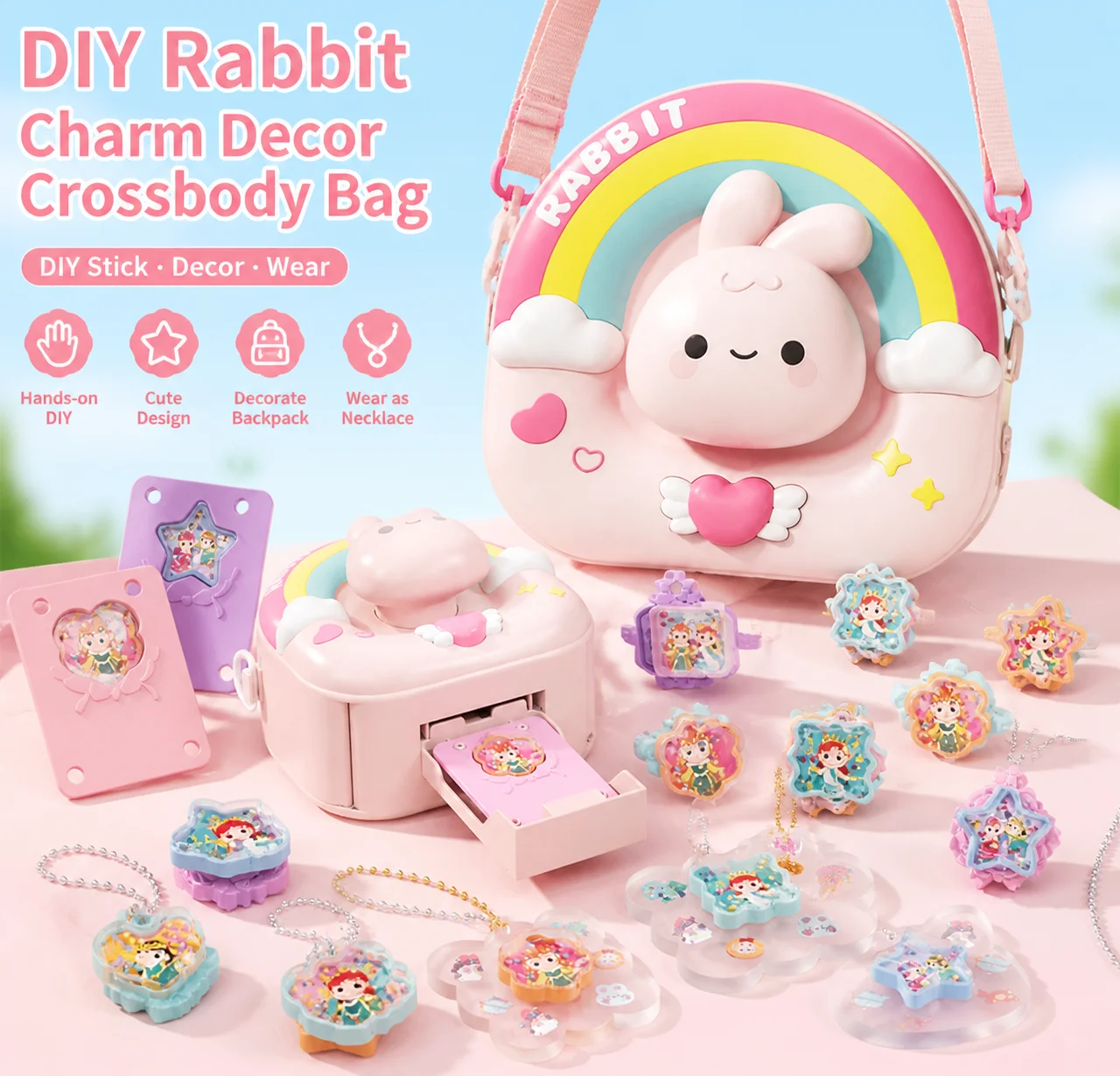 kids-rabbit-diy-charm‑decor-card-crossbody-shoulder-bag-set-girls-handmade-jewelry-keychain-craft-kit-with-stickers-accessories