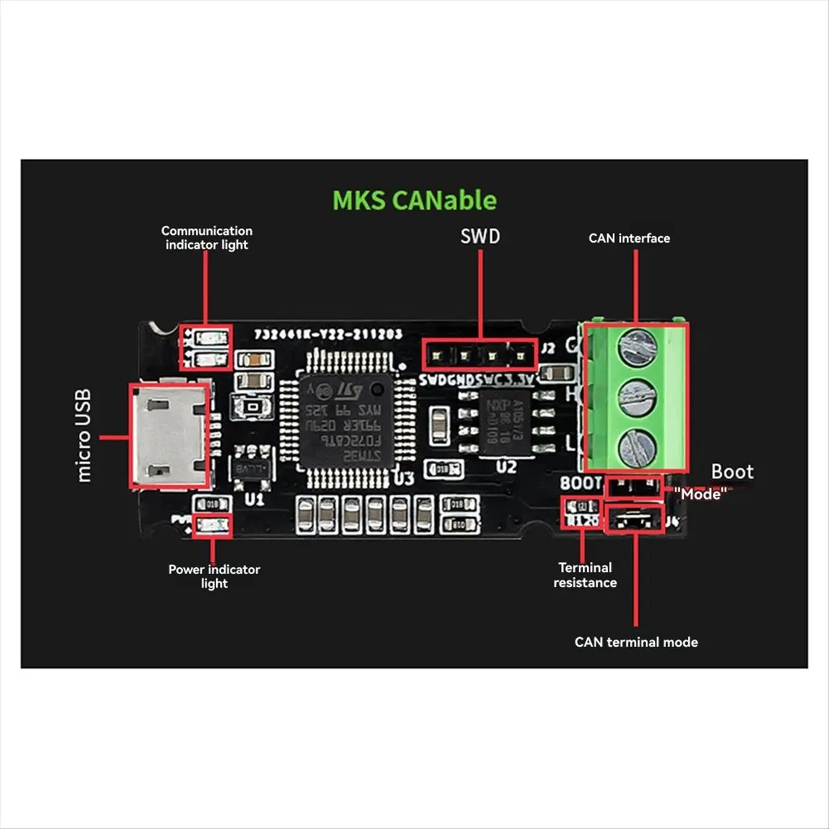 MKS CANable USB to CAN Adapter CAN Debugger with STM32F072C8T6 Processors for 3D Printer Accessories MKS CANable Pro