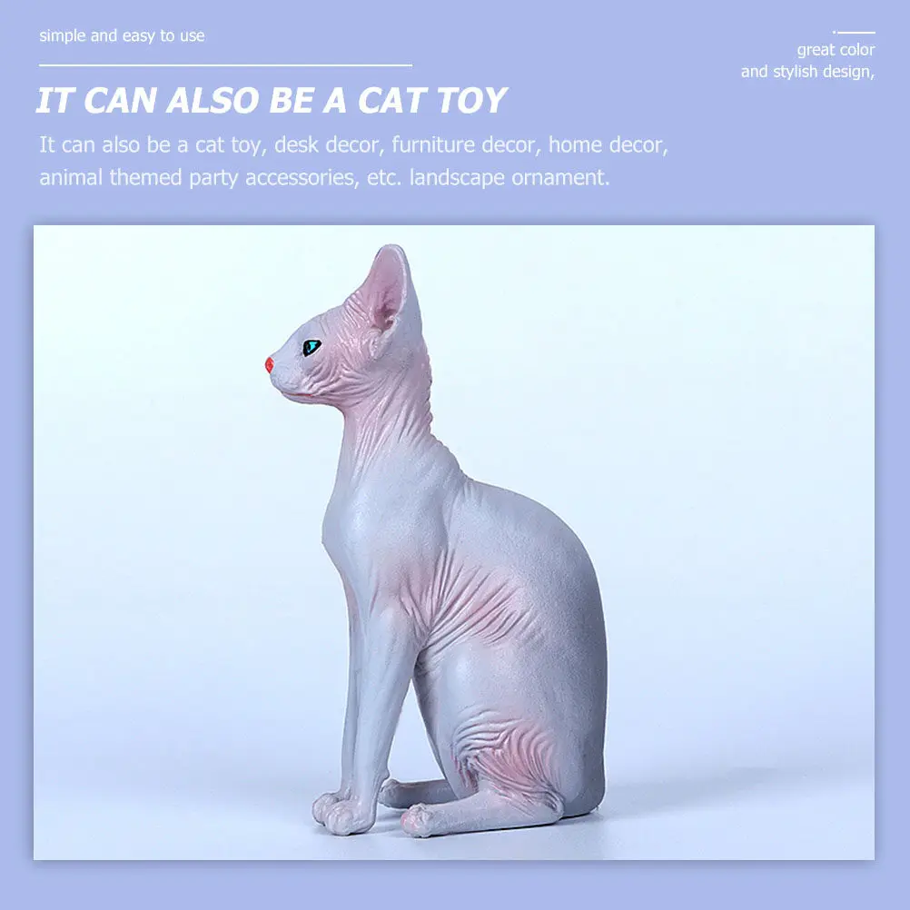 Lifelike Hairless Cat Plastic Simulation Desktop Ornament Decorative Animal Prop Kids Educational Gift