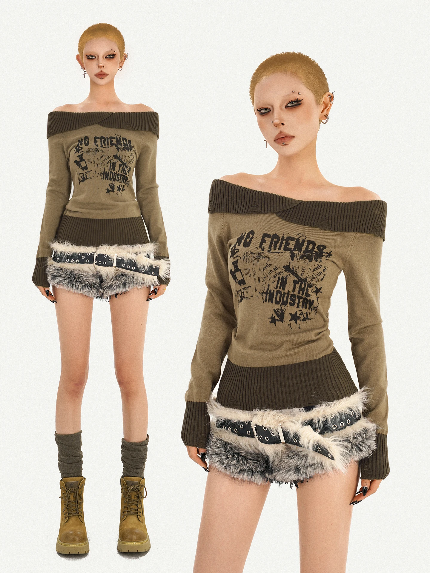 

Nico Molly Vintage One Shoulder Long Sleeve Knitted Sweater Women's Autumn Winter Fashion Sexy Girl Style Comfortable Fit Top