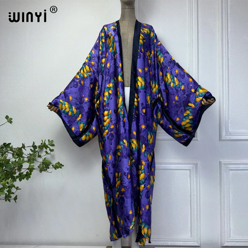 WINYI letnie kimono afrykańska sukienka z nadrukiem plaża boho elegancki kardigan seksowna wakacyjna stroje plażowe dla kobiet na plażę