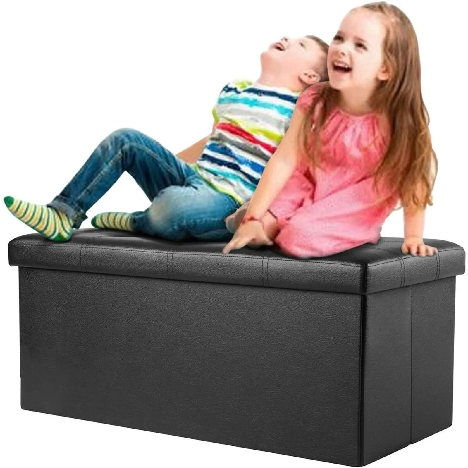 

30" Ottoman Folding Storage Bench Footrest Seat Bench with Highly Elastic Sponge United States