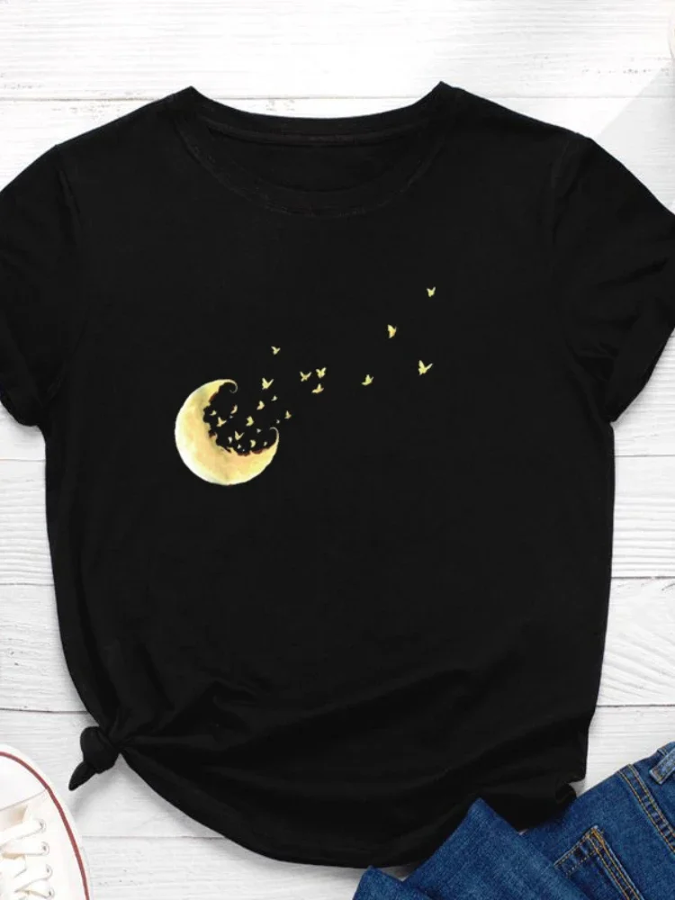 

Golden Moon Print Women T Shirt Short Sleeve O Neck Loose Women Tshirt Ladies Fashion Tee Shirt Tops Clothes Camisetas Mujer