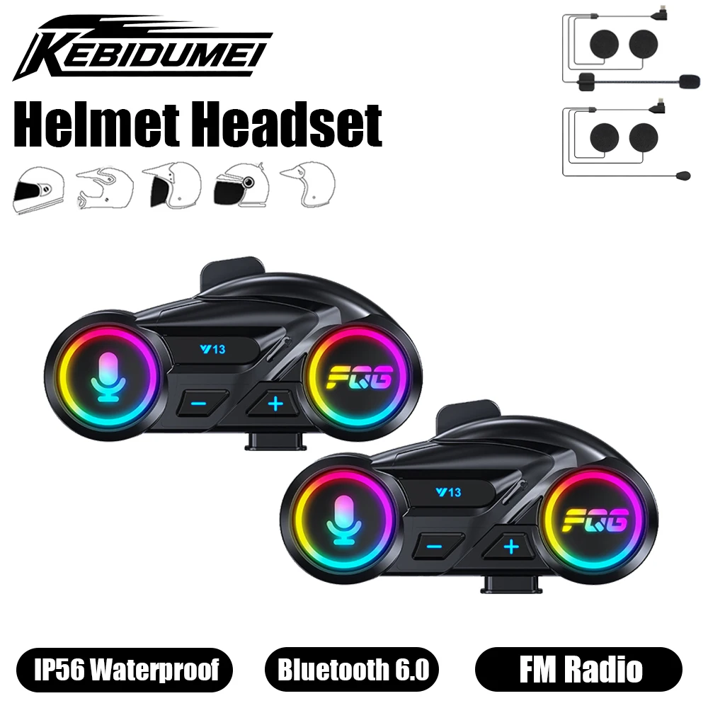 KEBIDUMEI Y13 Pro intercomunicador para motocicleta casco auriculares Bluetooth altavoz manos libres música interfono Radio FM accesorio para motocicleta