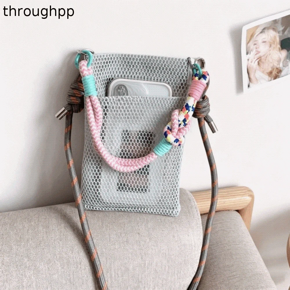 Adjustable Lanyard Mesh Phone Bag Braided Strap Portable Design Phone Crossbody Bag Lightweight Cute Style