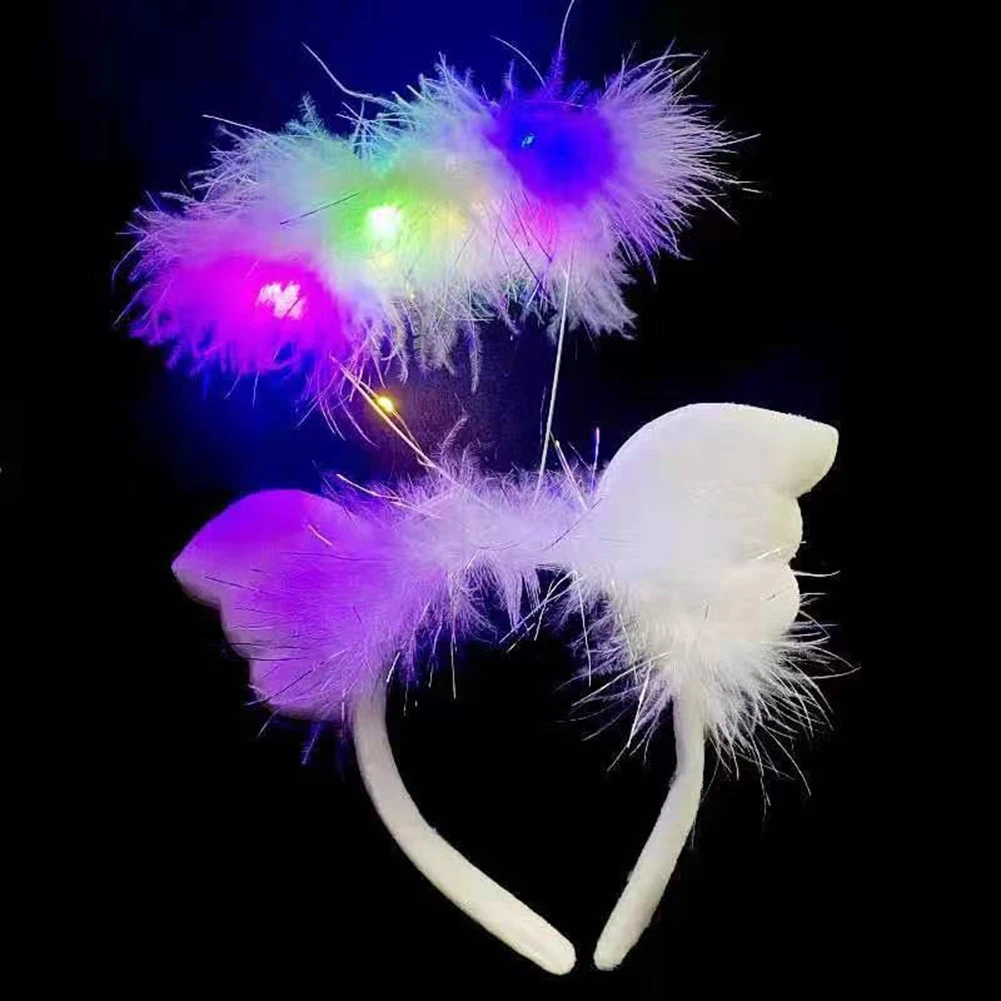 Angel Wings Feather Glowing Headband Fairy Hair Band Led Light Hair Hoop Cosplay Anime Accessories