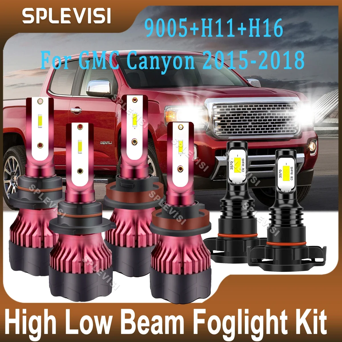 

Upgrade Car Light LED Headlight High Low Beam Foglight Kit 4700W Replace For GMC Canyon 2015 2016 2017 2018 9-36V Plug and Play