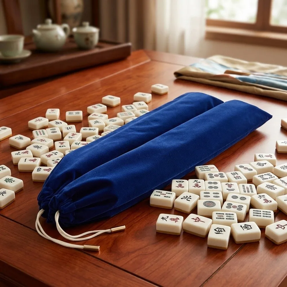 1Pcs For Velvet Drawstring Carry Bag For Mahjong Rack Storage Bag Multifunctional Dual Pocket Pouch Soft Sleeve Organizer