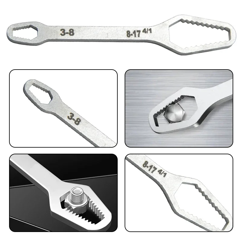 5mm Silver Multi Functional Double Headed Box Wrench 3-17 Hexagonal Solid Wrench for Tighten Multi Diameter Screws and Nuts Tool