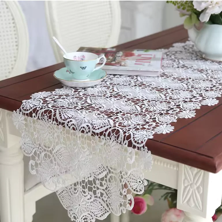 Desk Flag White Embroidery Table Runner Lace TV Cabinet hollow Table Flags White Bed Flag Table Mat Table Cloth