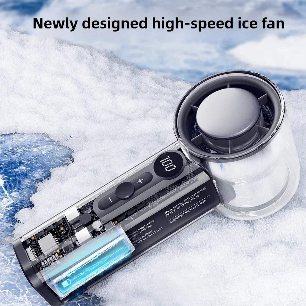 New 3000mAh Battery 100Gears AI Superconducting Cooling Hanging Neck Outdoor Mini Fan Handheld Folding Powerful Turbofan