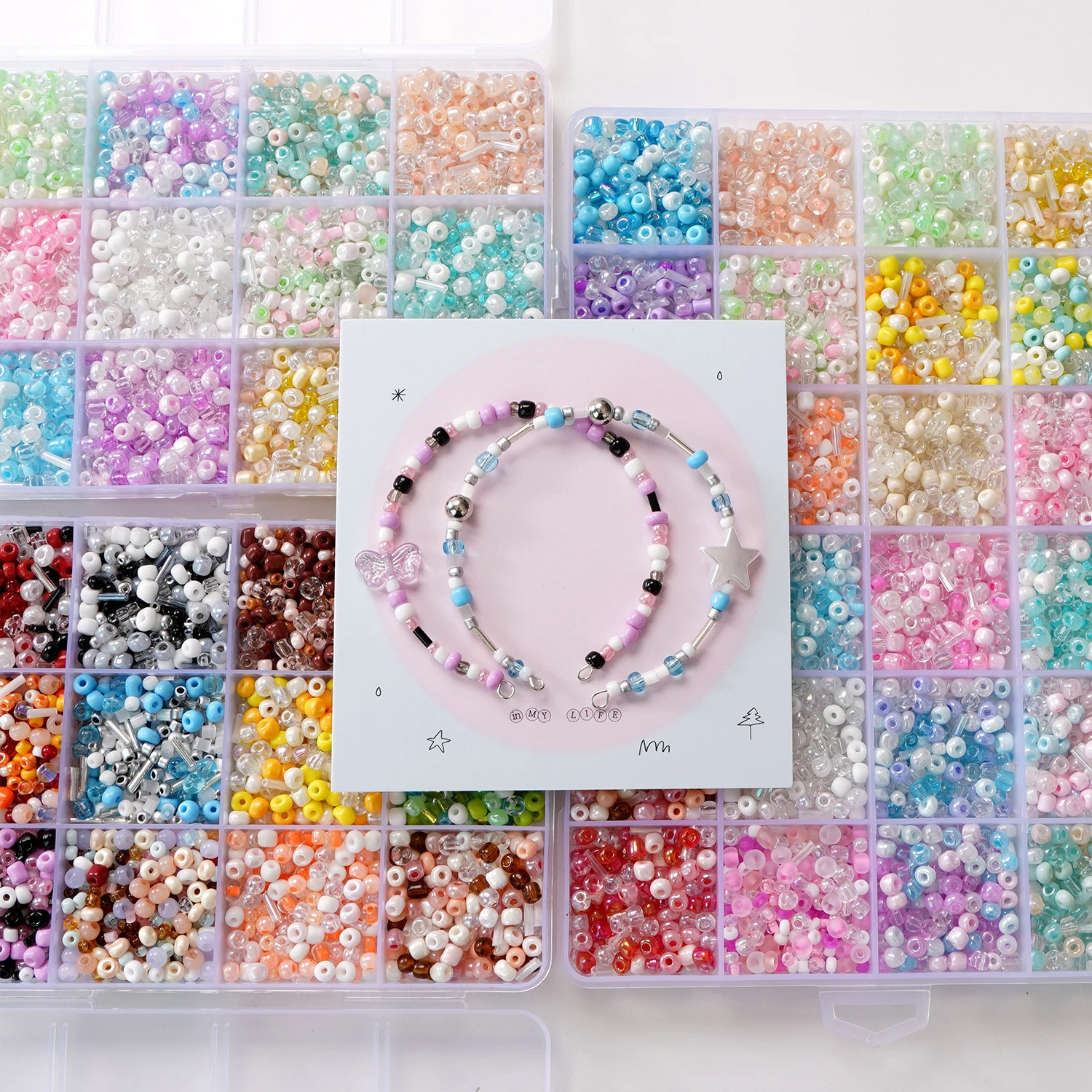 12/24 Grids Mixed Color Glass Rice Beads Set Loose Beads for Handmade DIY Bracelet Necklace Beaded Material Jewelry Accessories