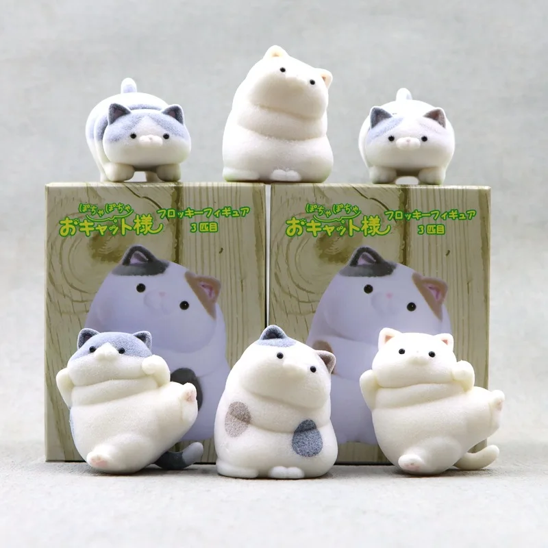 Creative Japanese-style Flocking Fat Cat Cartoon Cute Chubby Kitten Doll Toy Model Desktop Scene Decoration Ornament Funny Gifts