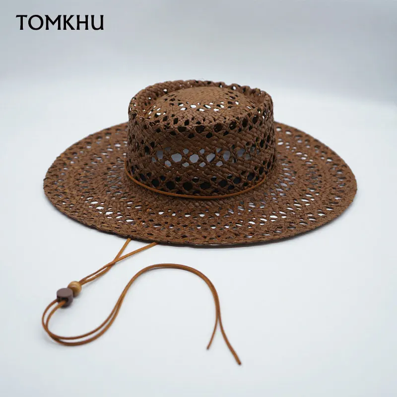 

Fashion Handwoven Coffee Raffia Straw Hats For Women Casual Panama Wide Brim Jazz Hat Summer Sunscreen Sombrero Mujer Playa