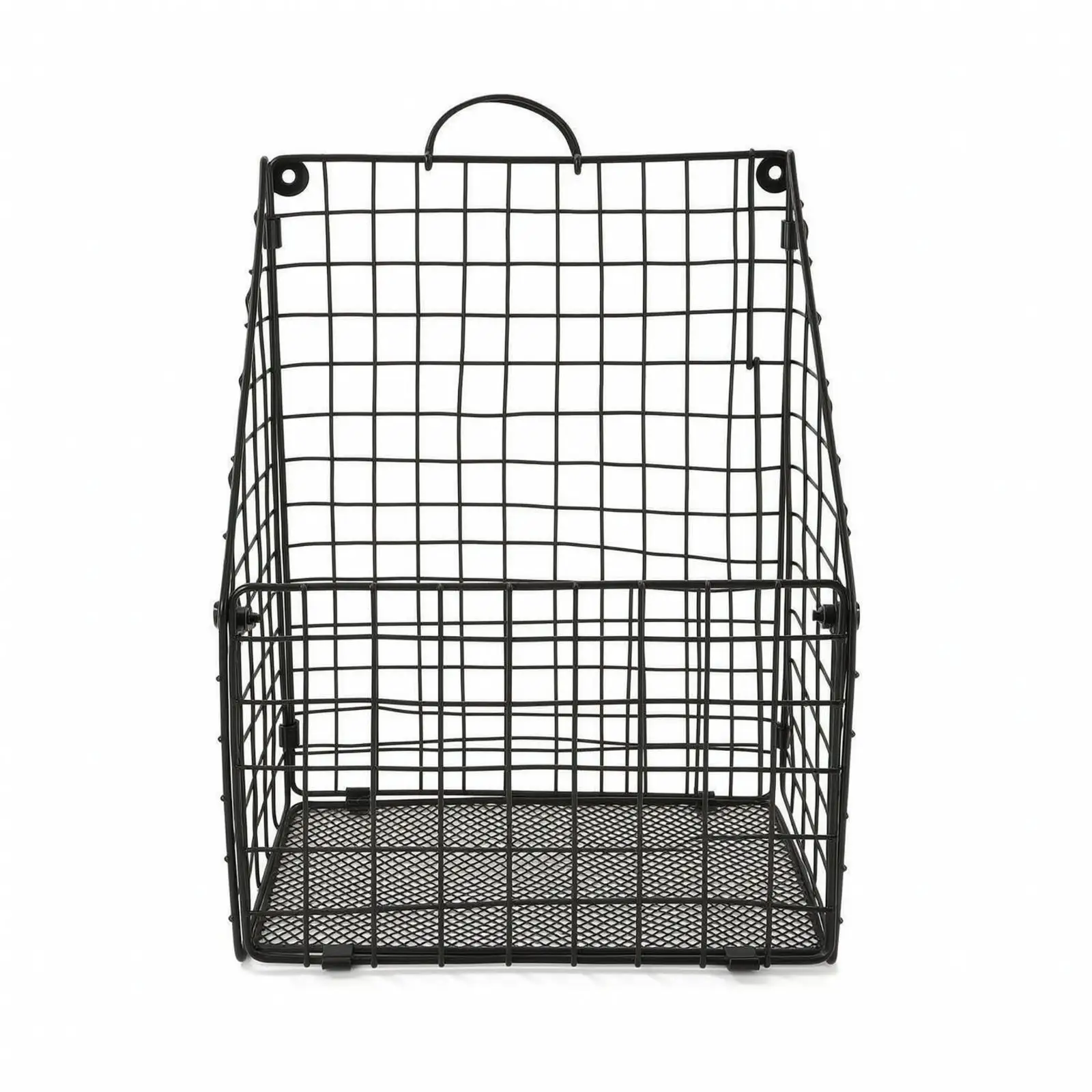 Hanging Wall Basket Storage for Books Magazines Files Black Iron Wire Mesh Organizer