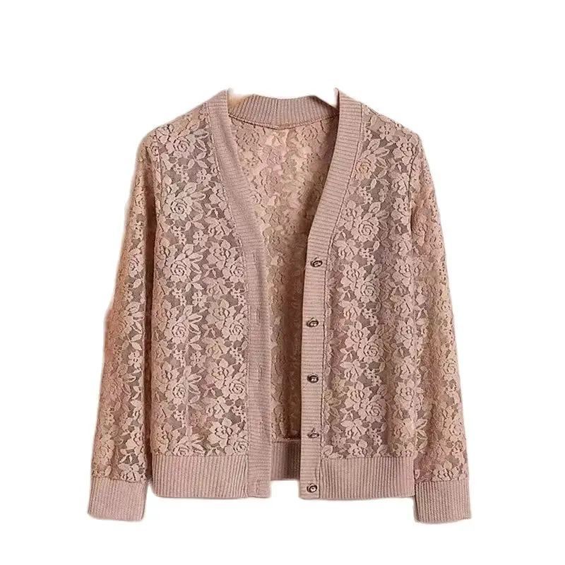 Spring Summer Thin Sunscreen Shirt Women 2024 New Fashion Loose Casual Tops Lace Cardigan Button Pure Colour Hollow Out Female