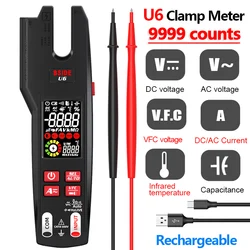 Rechargeable Clamp Meter Fork 600A Ammeter Pliers True RMS DC AC Current Open Jaw Electrical Tester Auto Digital Multimeter