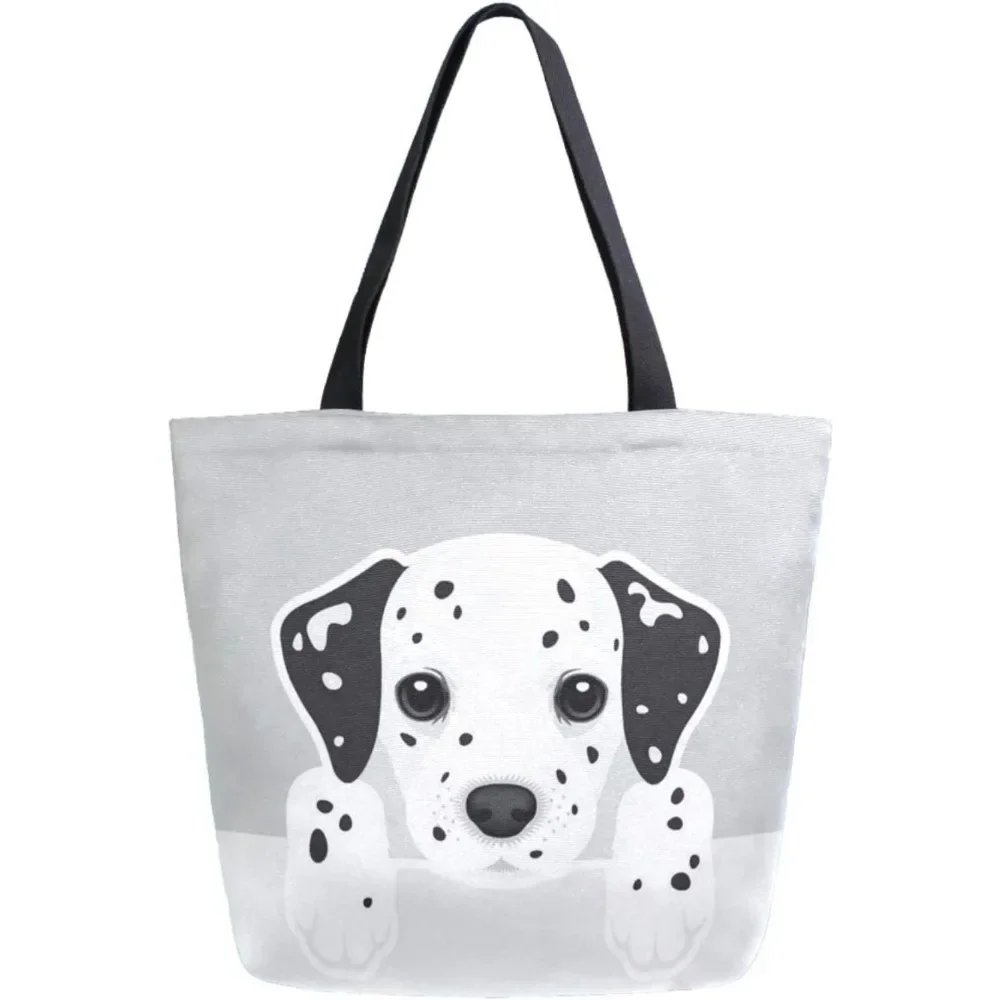 

Cute Cartoon Dalmatian Dog Extra Large Canvas Shoulder Tote Top Storage Handle Bag for Gym Beach Weekender Travel Shopping