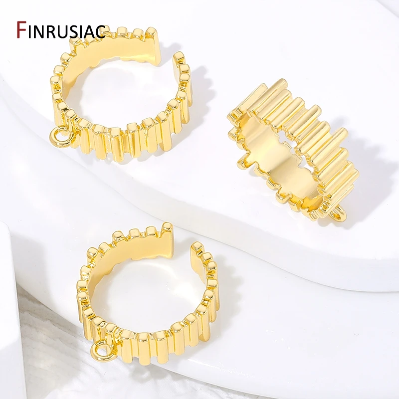 18K Gold Plated Brass Stripe Open Ring Settings With Loop,Adjustable Finger Ring Findings For DIY Ring Jewelry Making Supplies