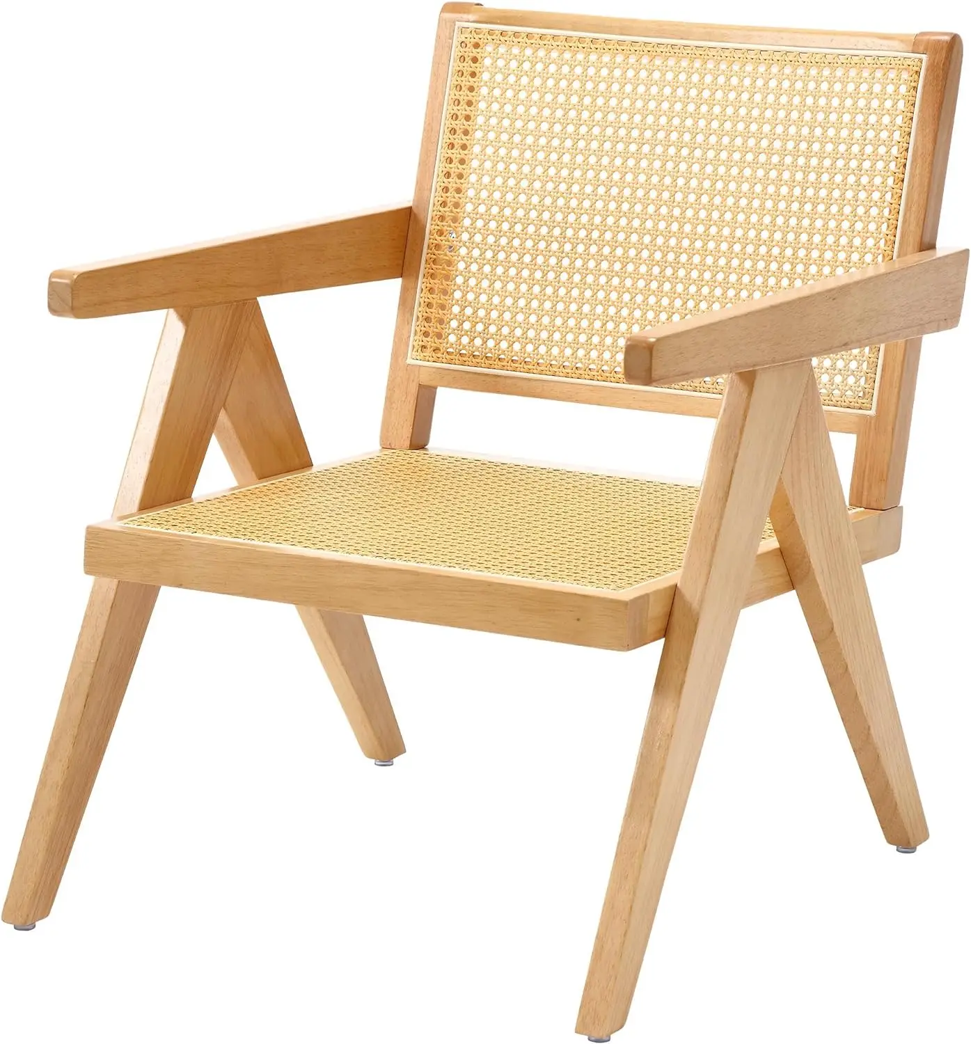 Wooden Comfy Rattan Living Room Chairs with Woven Backrest & Seat, Solid Leisure Armchair,Lounge Chairs for Bedroom, Patio