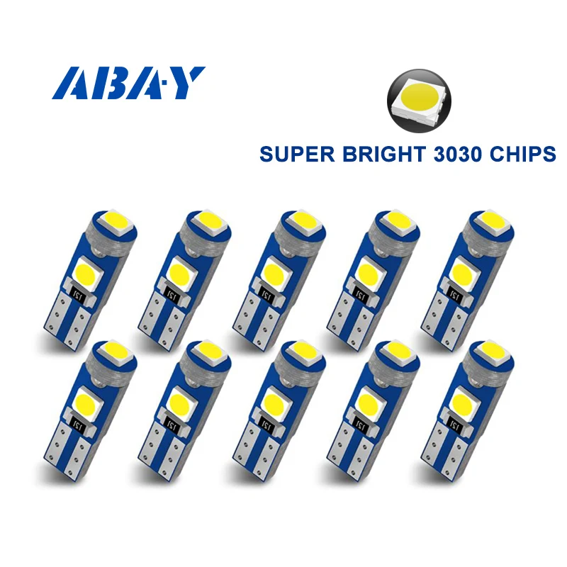 10pcs T5 Led Bulb 3SMD 3030 Chips Super Bright Car Board Instrument Panel Lamp Auto Dashboard Warming Indicator Wedge Light 12V