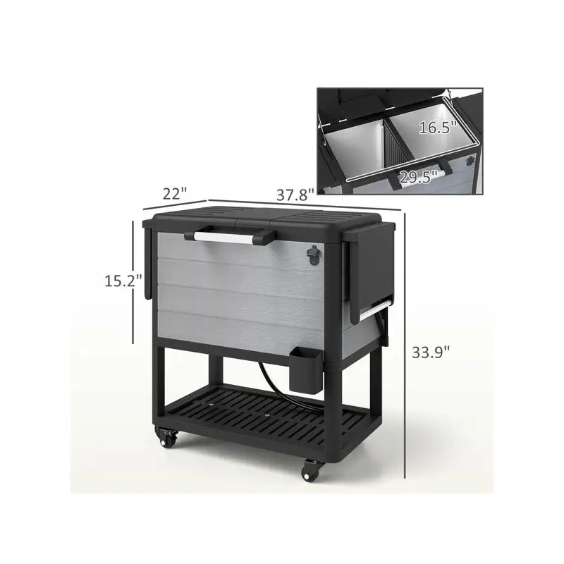 عربة معزولة محمولة للمشروبات والبقالة، مثالية للمناسبات الخارجية والنزهات، سهلة المناورة وخفيفة الوزن