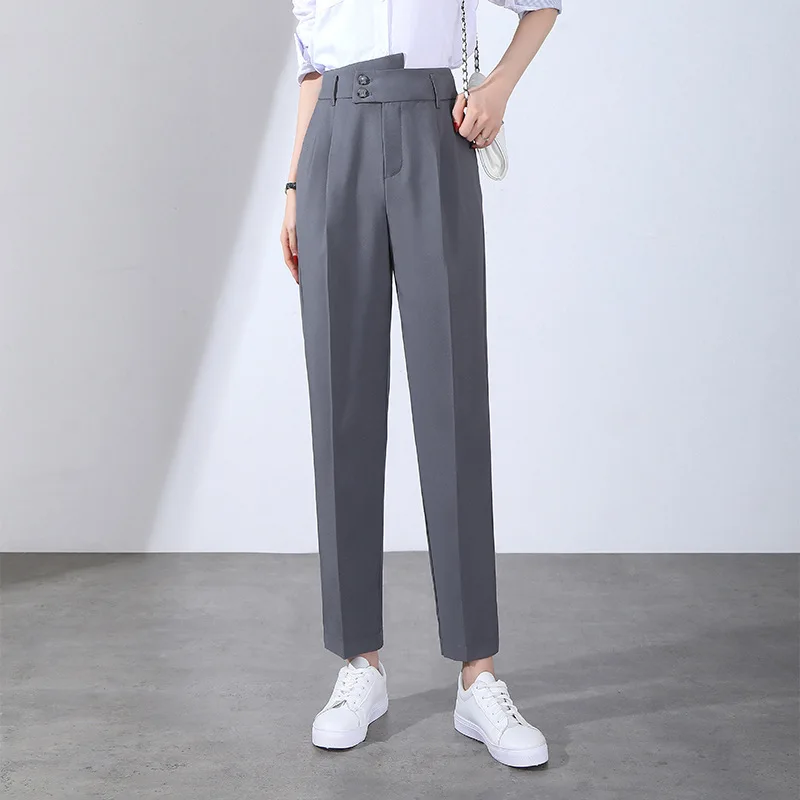 Real Shot Gray Suit Pants for Women Spring and Autumn 2023 New Small Cropped Straight Leisure Professional Cigarette Pants