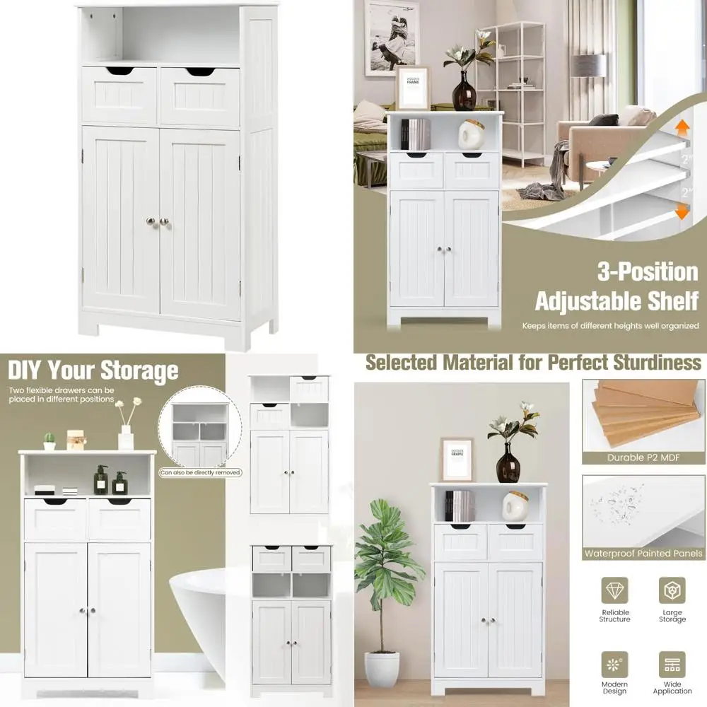 

multi-purpose floor storage cabinet with 2 detachable drawers and adjustable shelves
