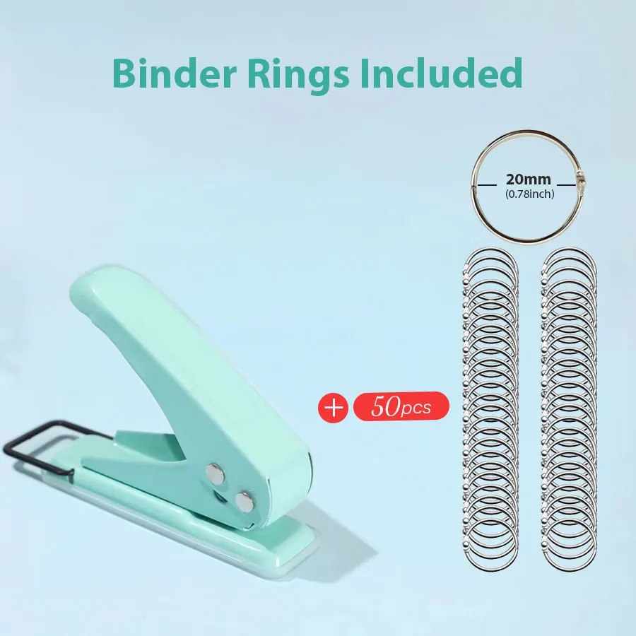 Mini Portable Labor-saving Macaron Hole Punch Paper Puncher with 50pcs Loose-leaf Paper Book Binder Rings for Home Office