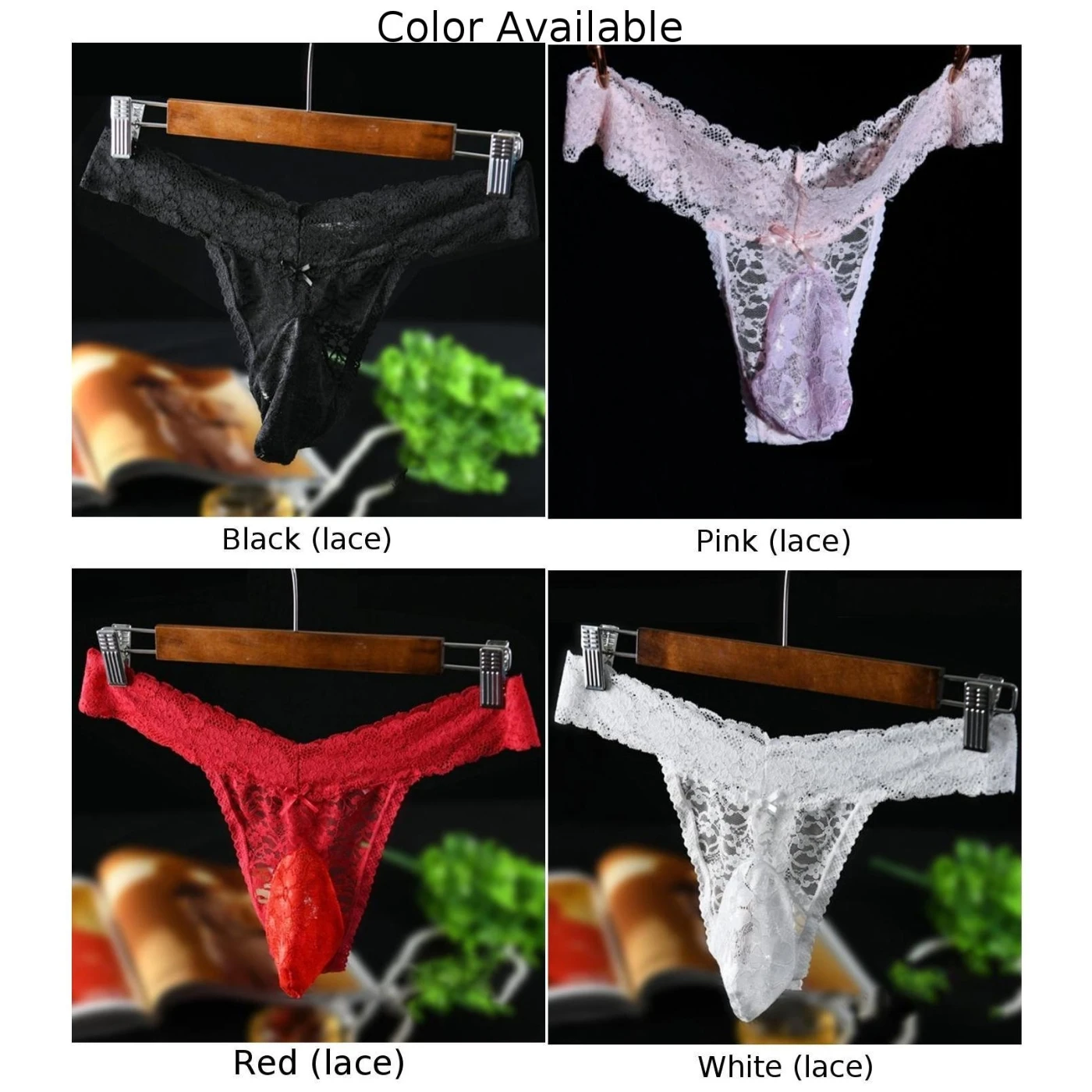 Men\'s Sexy Bikini Thong Sissy Lace Sheer G-String Briefs Breathable Comfortable Large Size Gays Panties Male Imitates Underwear