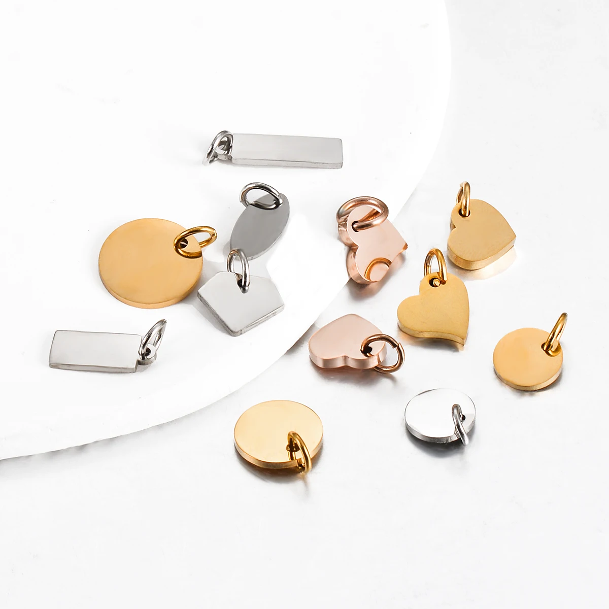 10Pcs Blank Heart Rectangle Round Oval Stainless Steel Mirror Polished Accessories DIY Logo Name Tags Supplies