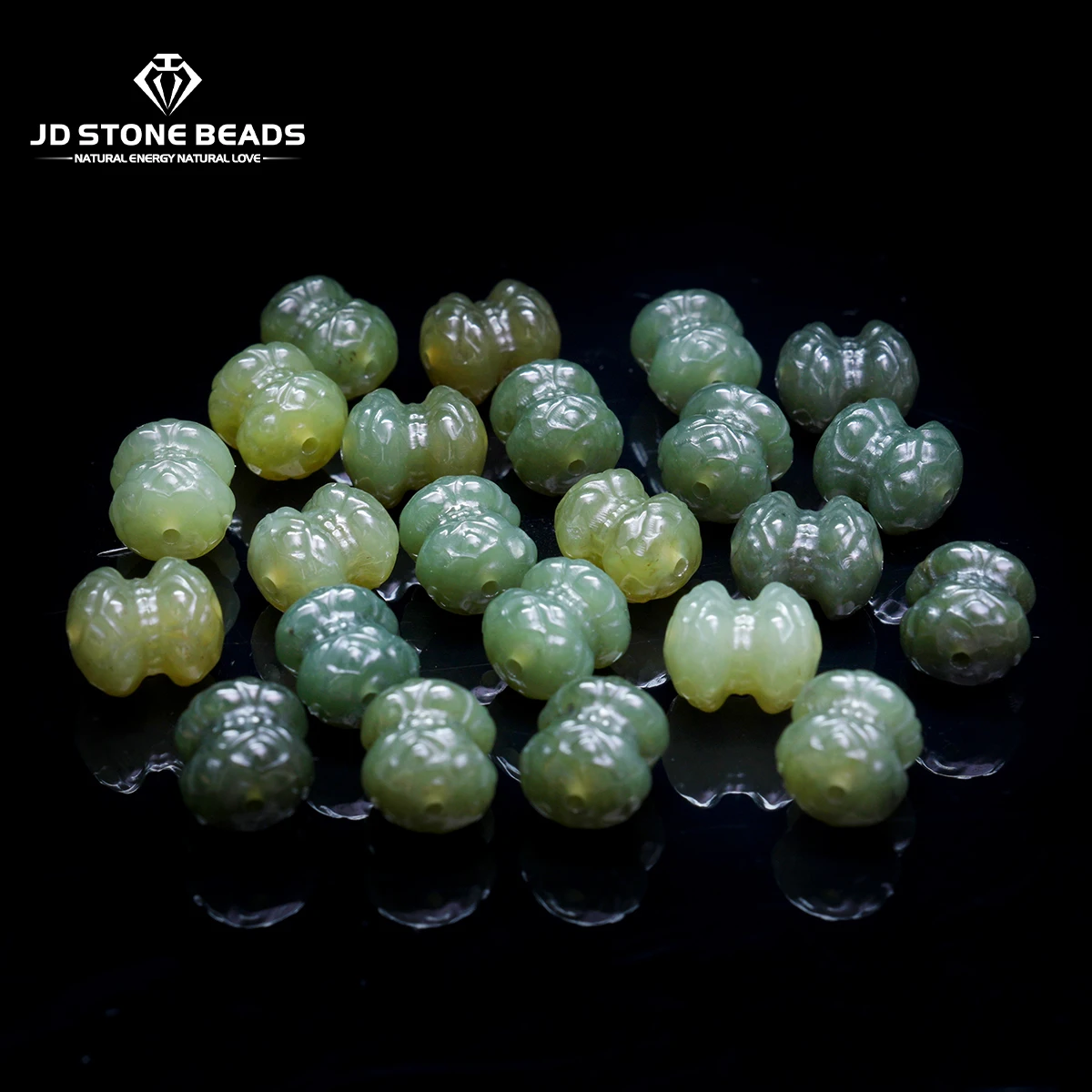 Natural Hetian Jade Twin Lotus Beads Carved Flower Charm Spacer for DIY Necklace Bracelet Jewelry Making Craft