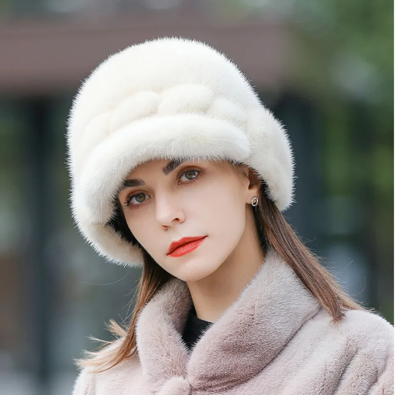 Real Mink Fur Hat For Women Winter Thickened And Warm Fur Caps Female Ear Protection Fisherman Hat Natural Whole Mink Fur Hats