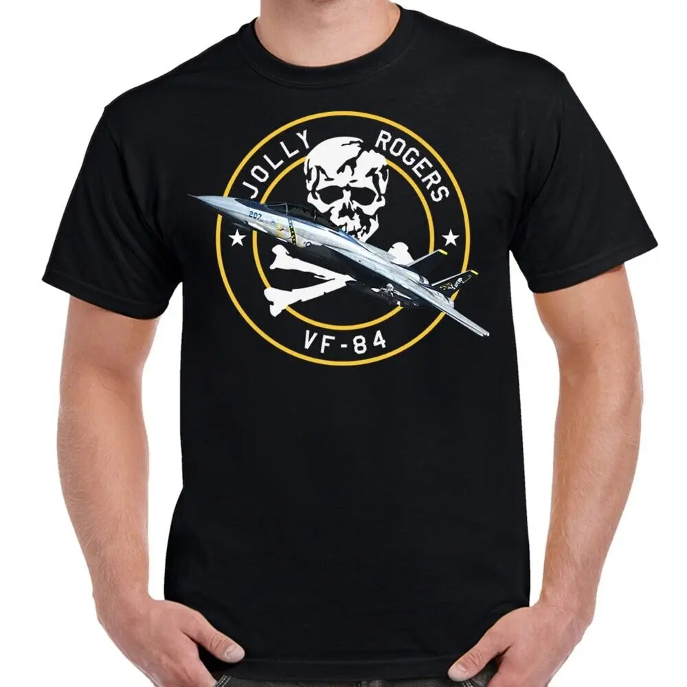 Jolly Rogers VF-84, Fighter Squadron 84 F-14 Tomcat Fighter T-Shirt Short Sleeve Casual 100% Cotton O-Neck Summer Mens T-shirt