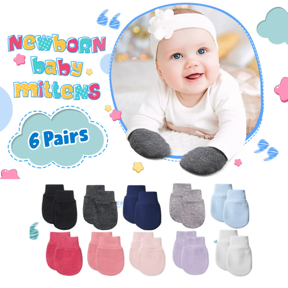 6 paia di guanti per neonato, guanti antigraffio, per neonati, antigraffio, essenziali, unisex, per 3-9 mesi, ragazze, ragazzi, regalo