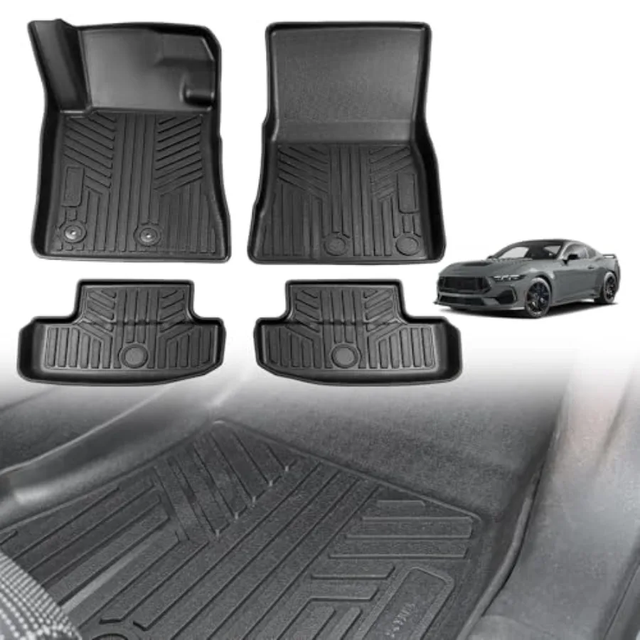 

3PCS Floor Mats Fit for 2024-2026 Ford Mustang Front Rear Full Set All Weather TPE Anti-Slip Custom Fit for 1st 2nd Row Black P