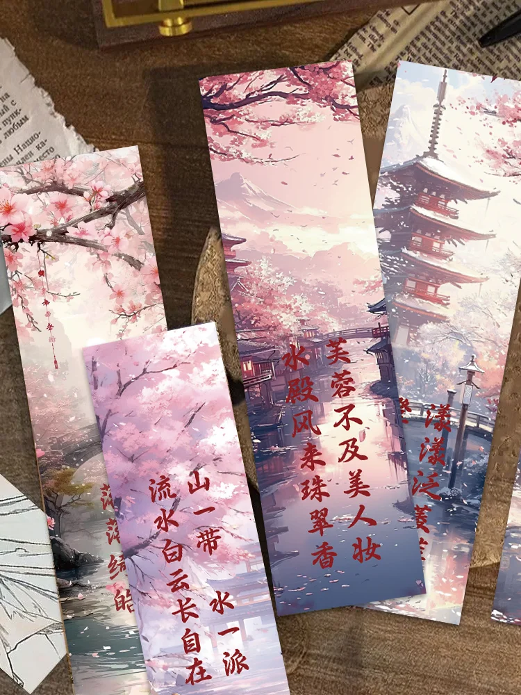 30pcs Red Dust scroll bookmark Chinese style classical poetry bookmark decorative reading books marked page holder