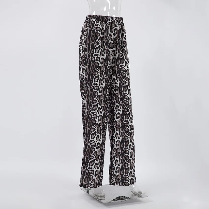 BKLD Leopard Printed Streetwear Mid Waist Elastic Wide Leg Pants 2025 New Autumn Fashion Casual Trousers Clothes For Women