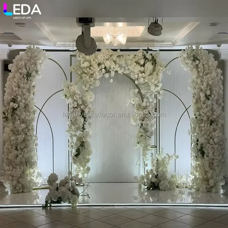 LEDA Party Events Indoor Decor Props Gold Metal Three-piece Set Iron Hanging Flower Backdrop for Wedding