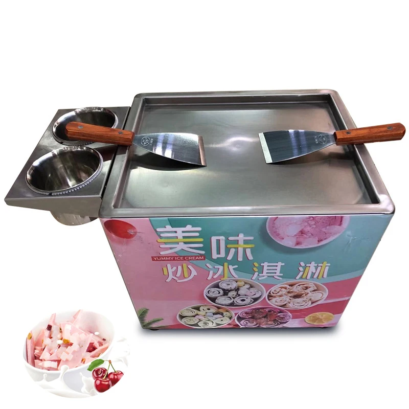 Fully automatic ice stir fry machine, small commercial single pot square fruit stir fry yogurt flow ice stir fry machine